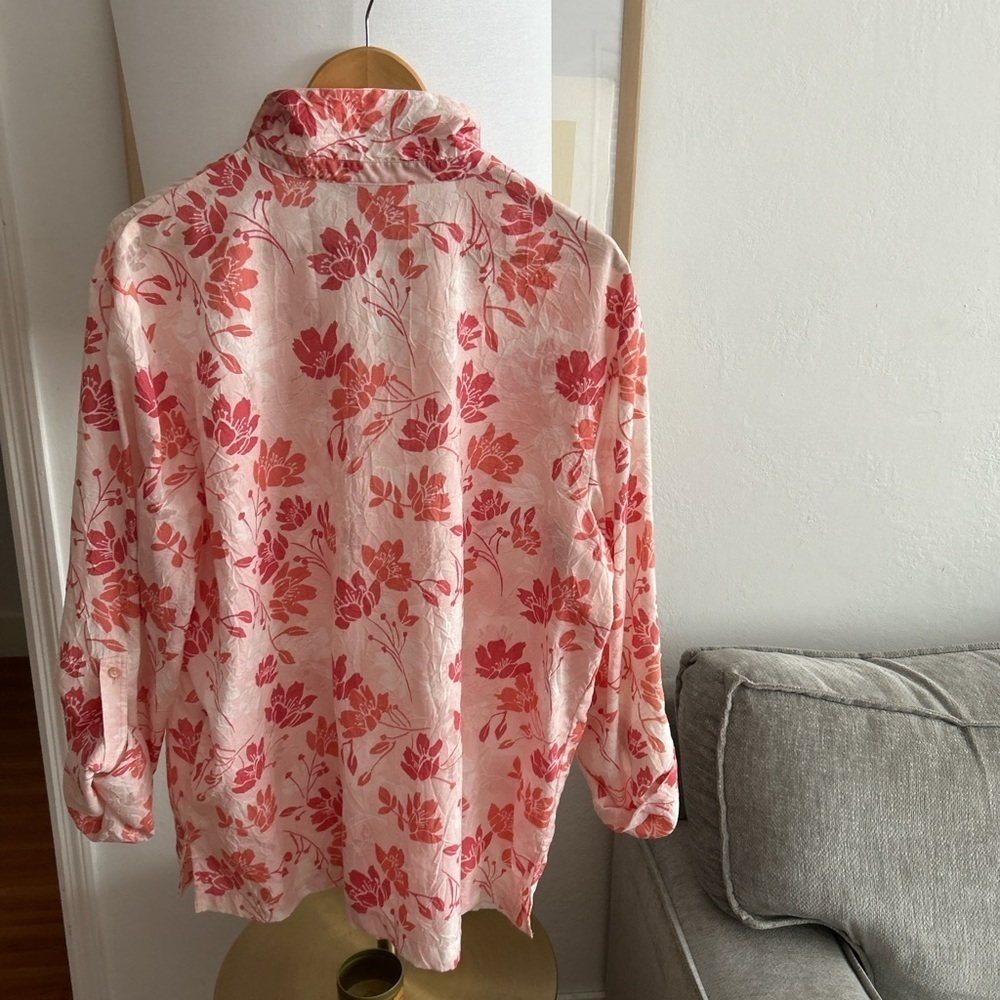 Pink Floral Coastal Tropical Shirt Button Up Oversized Summer Size 16 - Picture 4 of 9